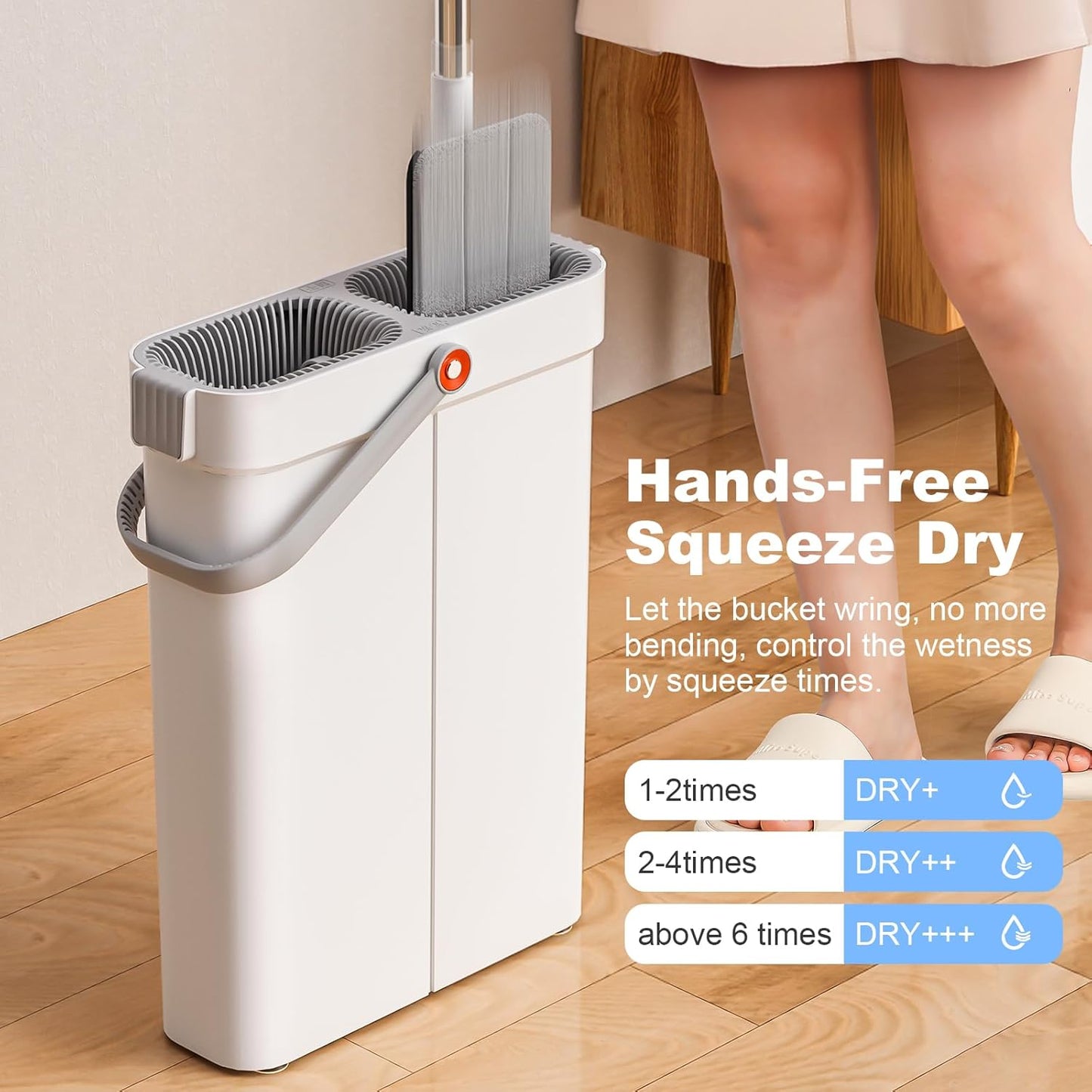 JOYBOS Mop and Bucket with Wringer Set, Hands Free Flat Floor Mop and Bucket, with 2 Washable Microfiber Pads, Wet and Dry Use, Floor Cleaning System