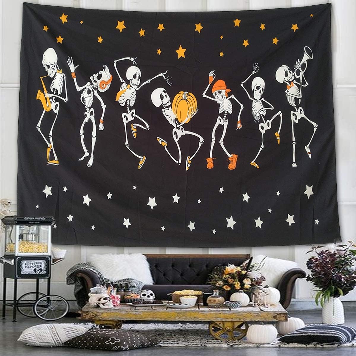 NASKY Halloween Wall Tapestry - Skull Trippy Black and White for Room Party Decor (59.1" X 78.7" - 150x200cm)