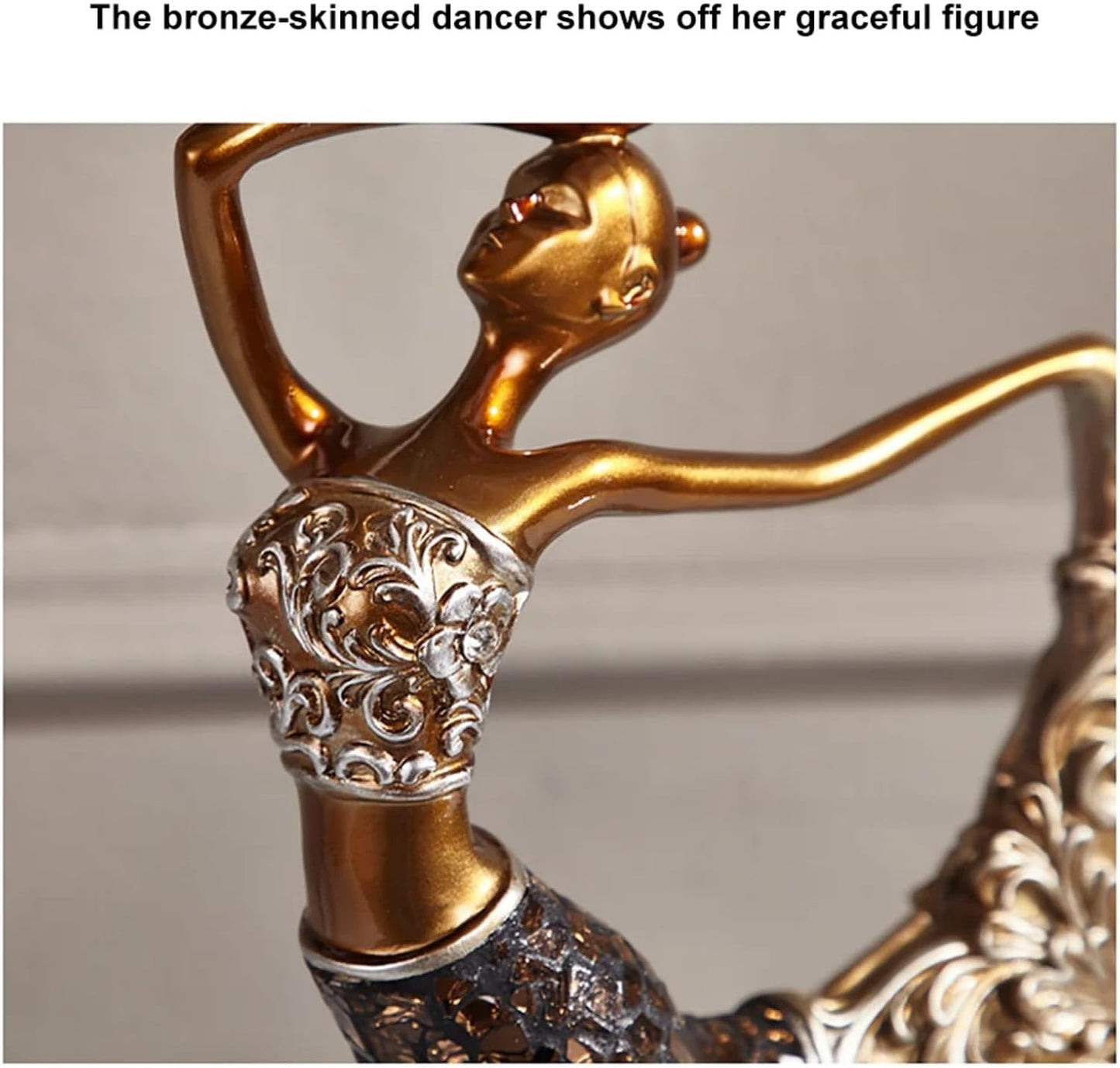 homary 3PCS Peacock Dancer Figurines Statue Vintage Romantic Resin Sculpture Set Decorative Ornaments for Office Desktop Bookshelf Decor, Gold