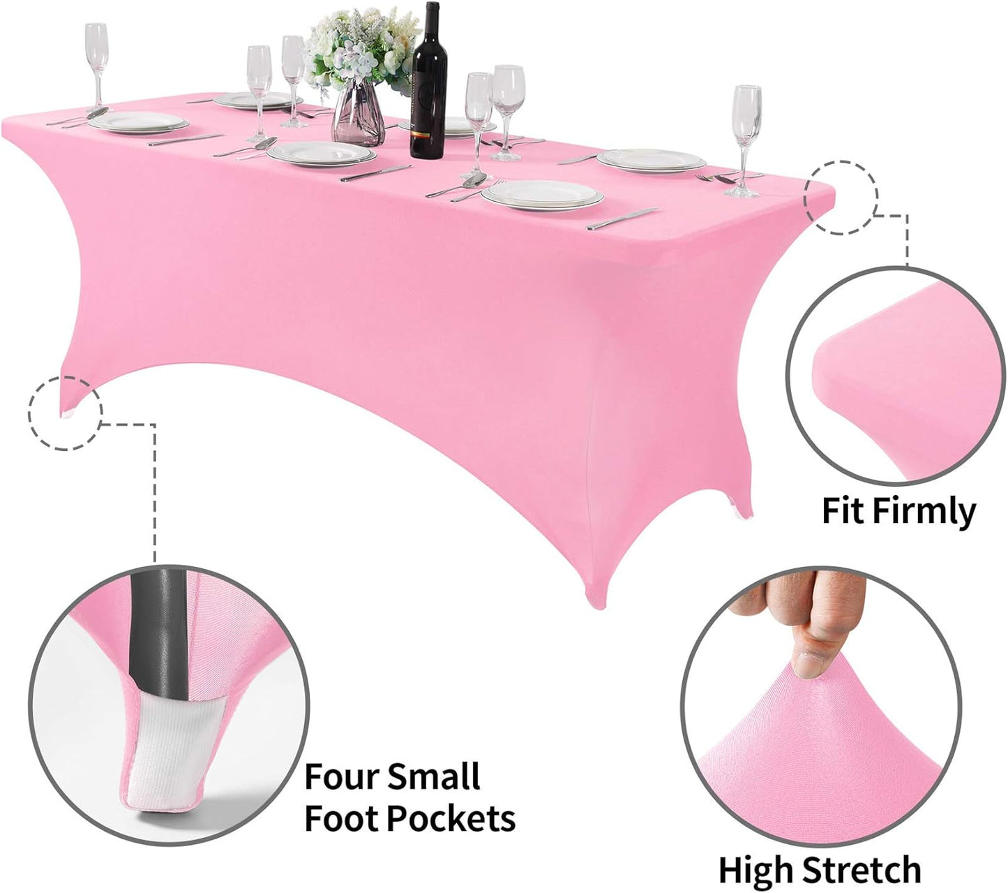 2Pack Spandex Table Cover for 6Ft or 4fT or 8ft Table Universal Fitted Stretch Tablecloth for Party, Banquet, Wedding and Events-Pink