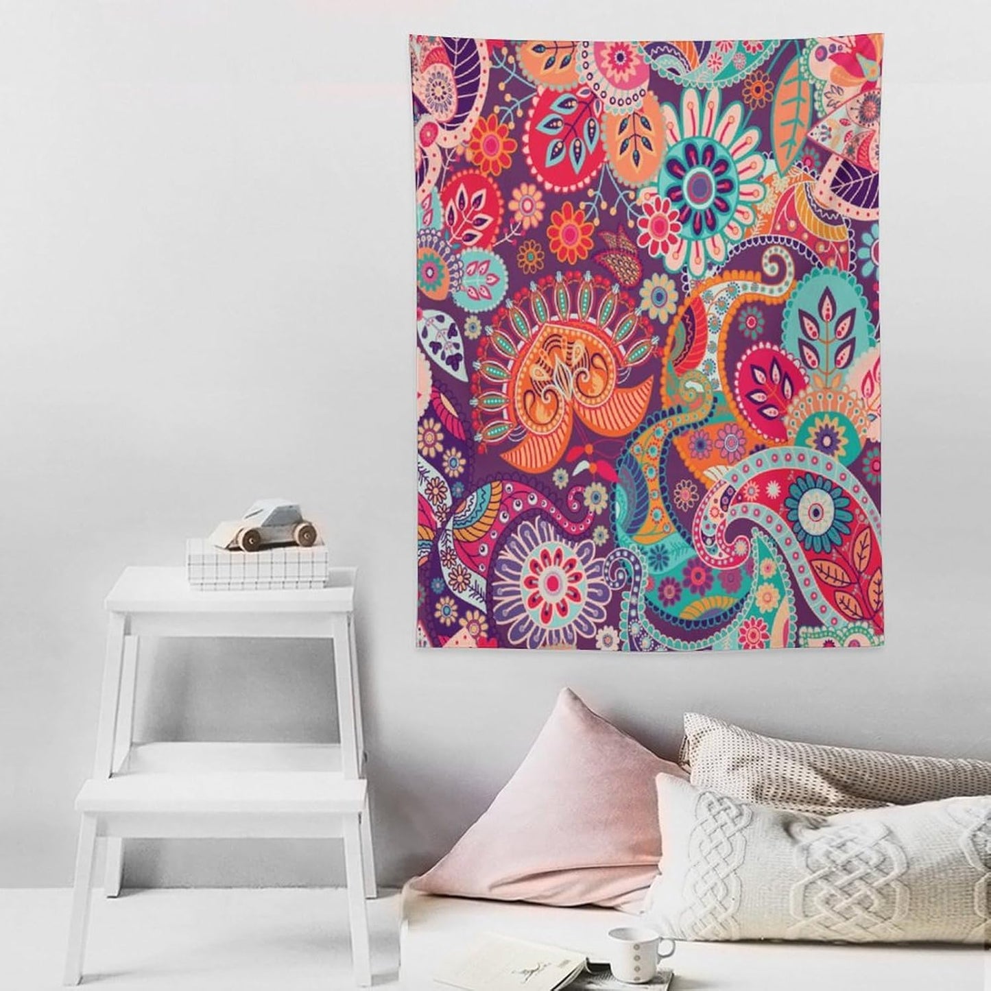 Boho Floral Tapestry, Abstract Mandala Plant Colorful Floral Home Art Wall Hanging for Bedroom Living Room Dormitory 40x60 Inch
