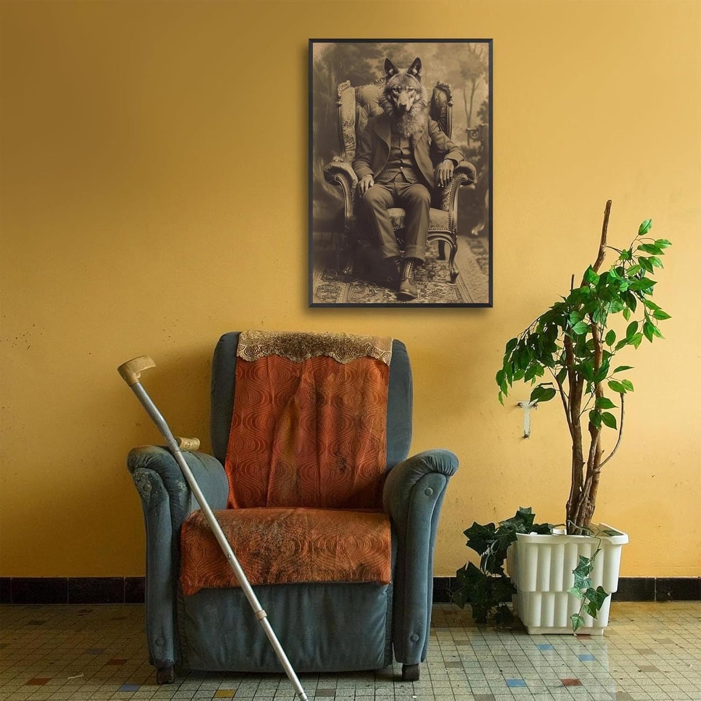 Werewolf Vintage Shoot Art Poster Print Canvas Wall Art Ideal for Dark Academia Gothic Occult Decor Living Room Bedroom Office Posters Decorations Creepy Picture 12X16inch Aluminum Framed