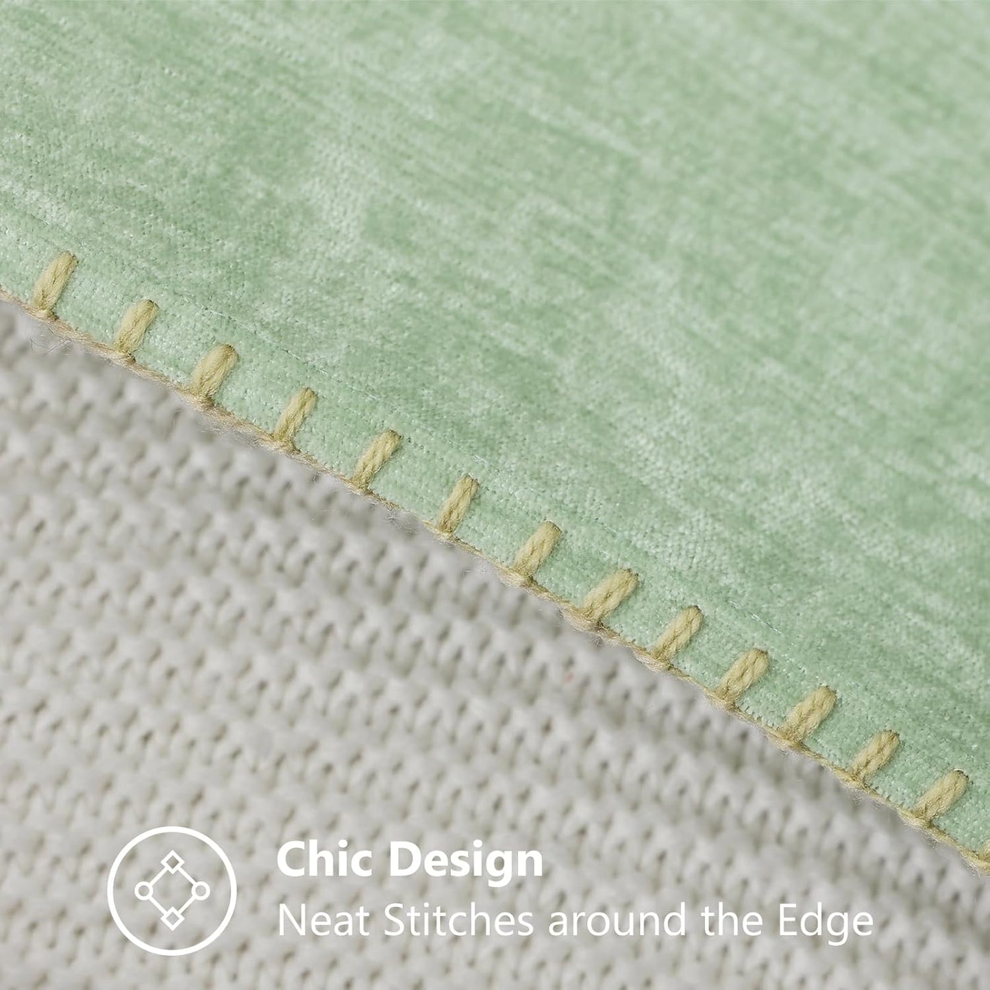 decorUhome Chenille Soft Throw Pillow Covers 26x26 Set of 2, Farmhouse Velvet Neutral Decorative Euro Pillow Covers with Stitched Edge for Couch Sofa Bed Home Decor, Sage Green