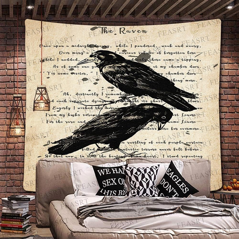The Raven Tapestry Gothic Rustic Home Wall Tapestry, Large 90x100 Inches Soft Flannelette, Upgrading Dictionary Art Wall Hanging for Home Dorm GTQQAY1542
