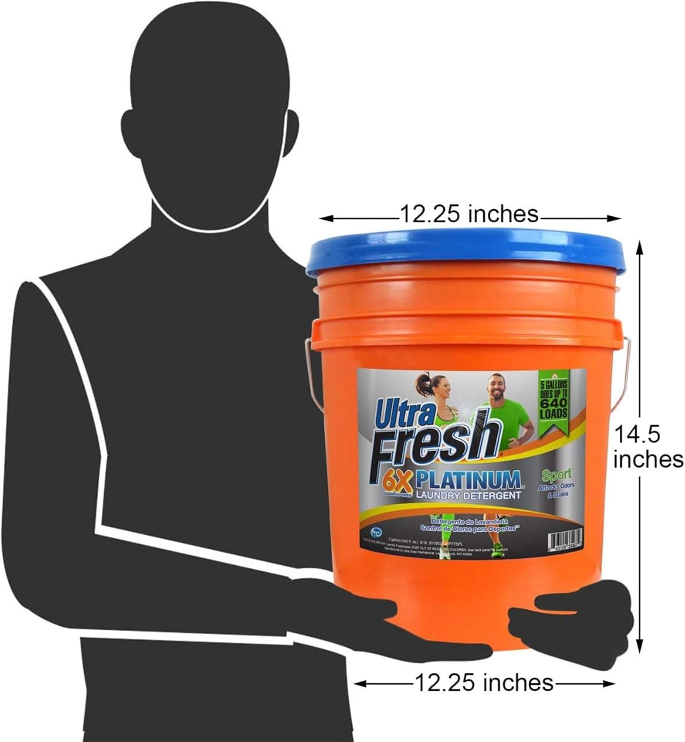 Ultra Fresh 5 Gallon Liquid Laundry Detergent Washing Soap for All Machine Types, 6X Platinum, Up to 640 Loads, Sport Odor & Stain Remover