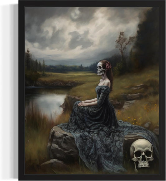 Widow Ghost Poster Art Print, Halloween Scary Vintage Wall Art Academia Spooky Painting Decoration for Horror Prints, Gothic Posters Bedroom Decor 89 (Widow Ghost, 11 x 14 inches, Black Frame)