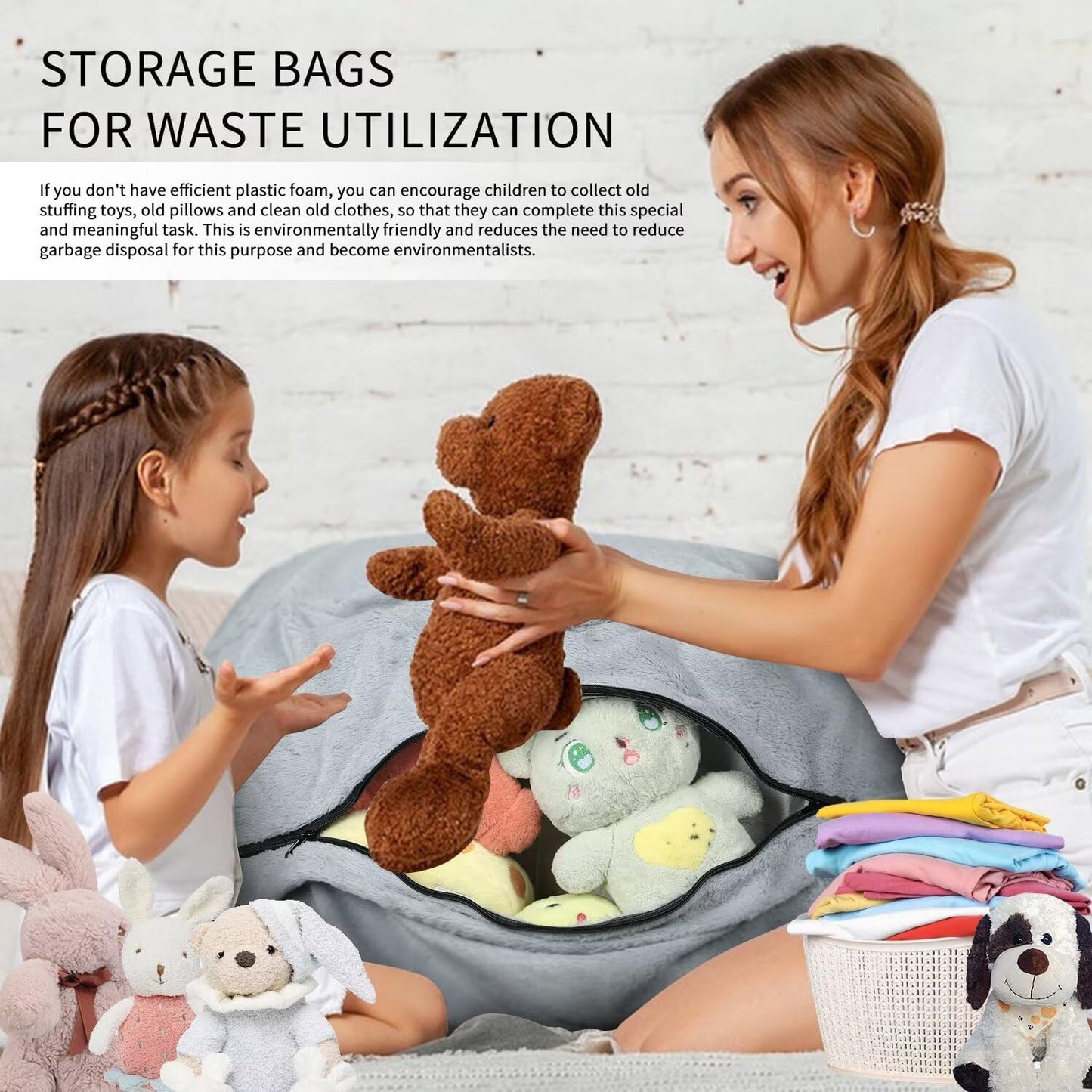 Bean Bag Chair for Adults 6FT,Soft Removable Cover for Teens/Girls Bedroom,Fluffy Giant Round Floor Beanbag Lounger Chairs (No Filler,Light Gray)