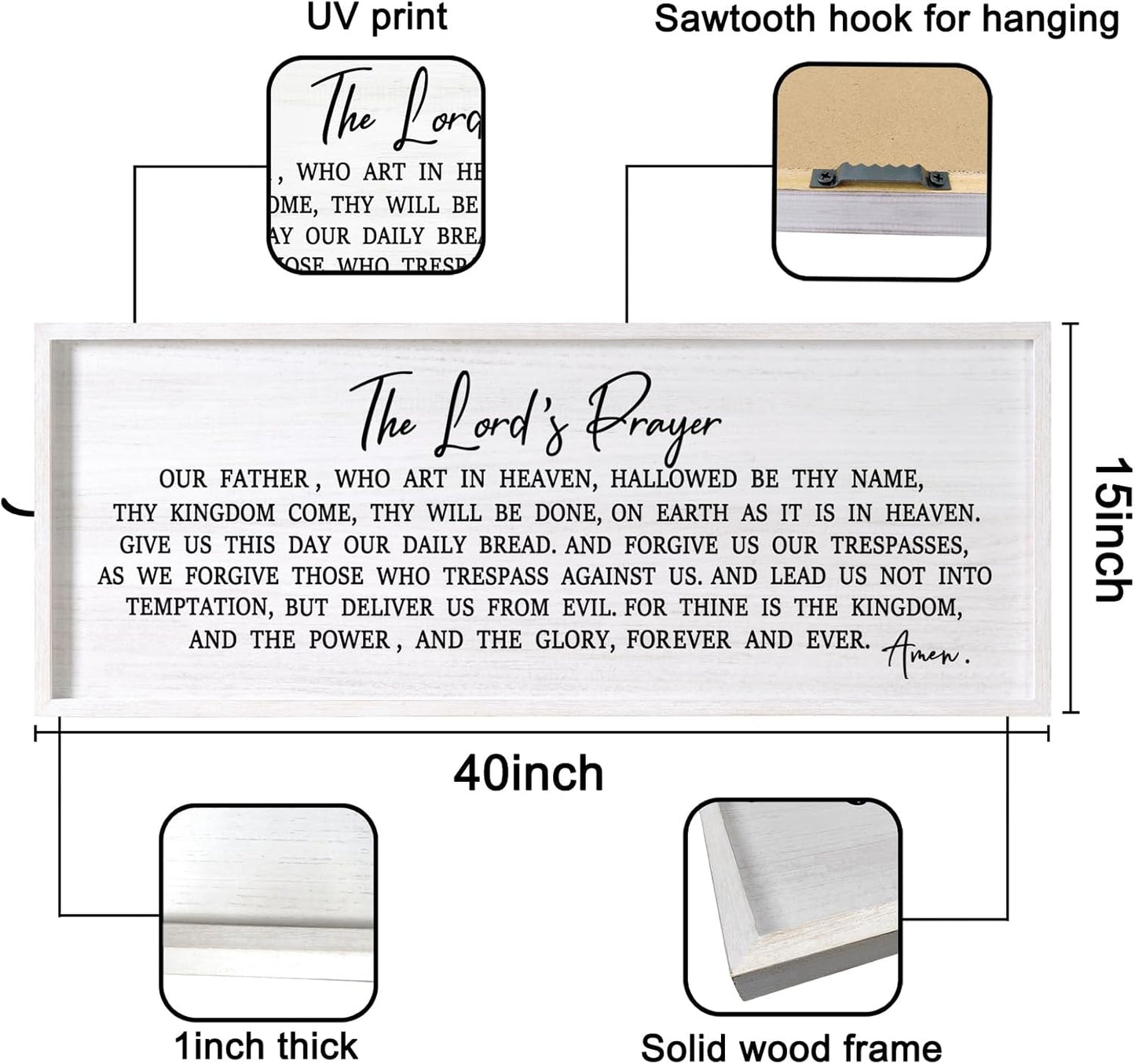 Our Father Prayer Bible Verse Framed Wall Art, 40''×15'' Rustic Religious Christian Lords Prayer Sign for God Jesus Christ Prayer, Horizontal Holy Inspirational Catholic Scripture Decor