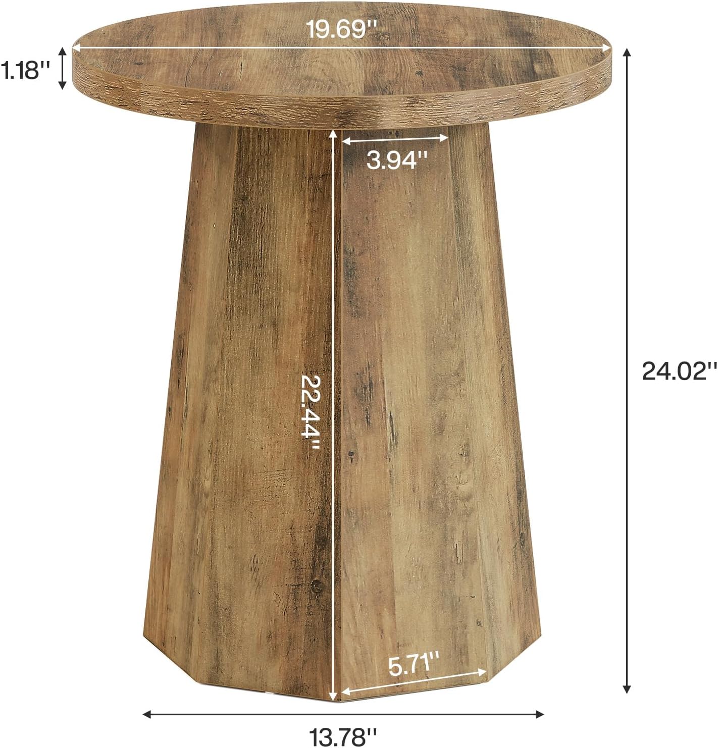 Tribesigns Round Pedestal End Table, Farmhouse Couch Side Table with Octagonal Base, Nightstand Accent Wooden Drink Stand (1, Rustic Brown)