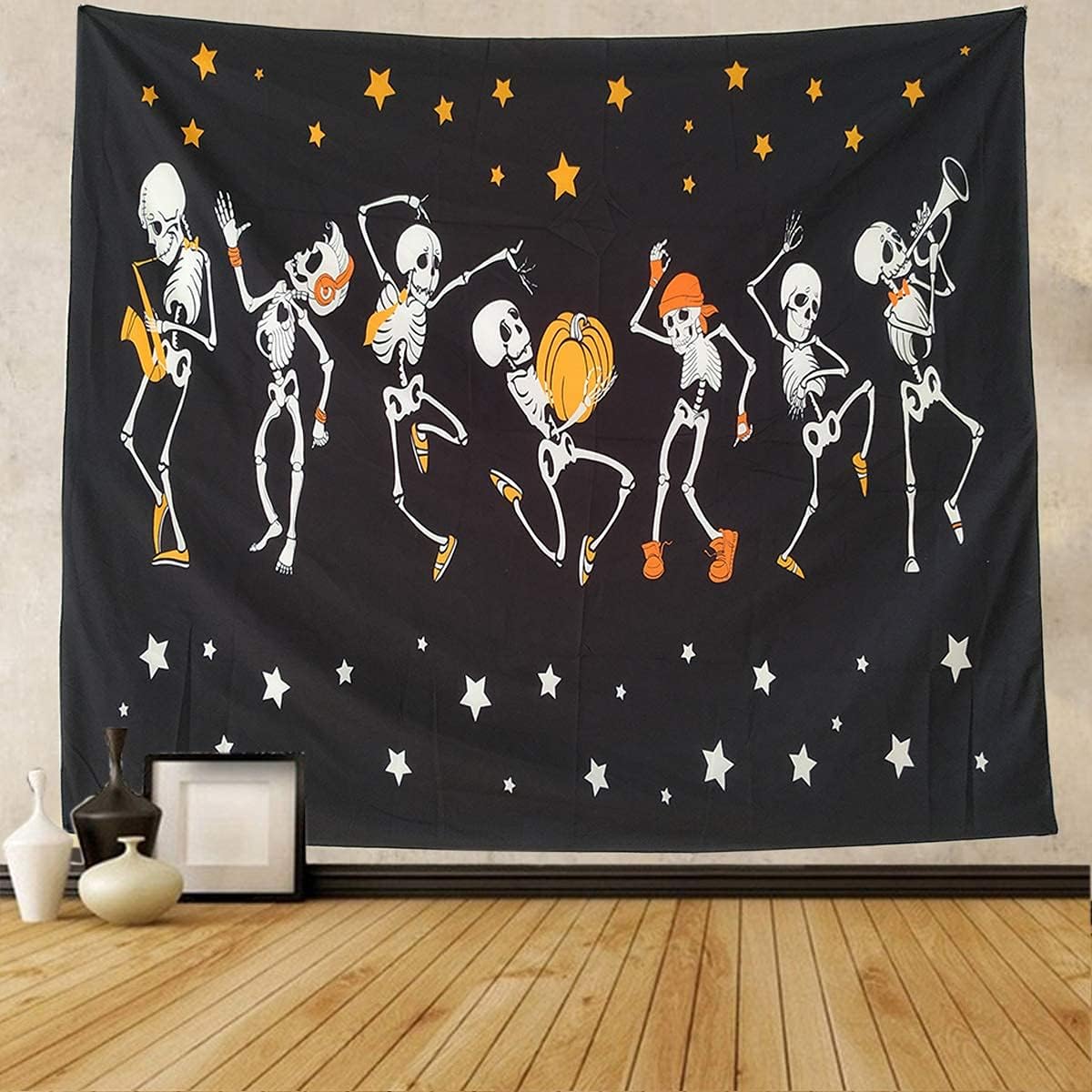 NASKY Halloween Wall Tapestry - Skull Trippy Black and White Wall Hanging for Room Decor (51.2" X 59.1"-(130x150cm))