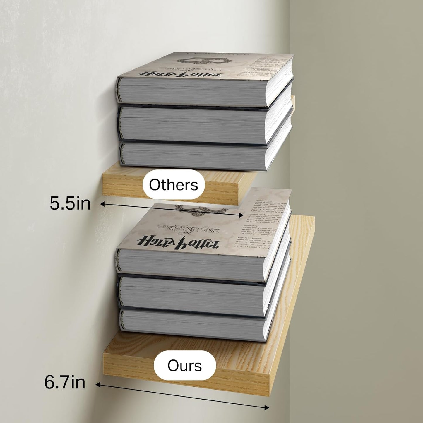 BAYKA Floating Shelves for Wall, 22.5 inches Wall Mounted Rustic Wood Shelves for Bathroom, Bedroom, Living Room, Floating Shelves for Books/Storage/Decor (Oak-Toned,Set of 3)
