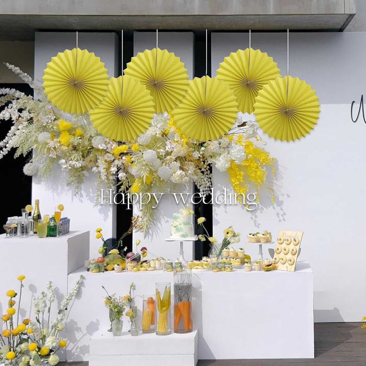 Yellow Party Decorations,Paper Decorations for Party,Lemon Decorations Party Paper Fans Bulk 16in,Anniversary Decorations for Party 30 Color DIY Set （Lemon Yellow）