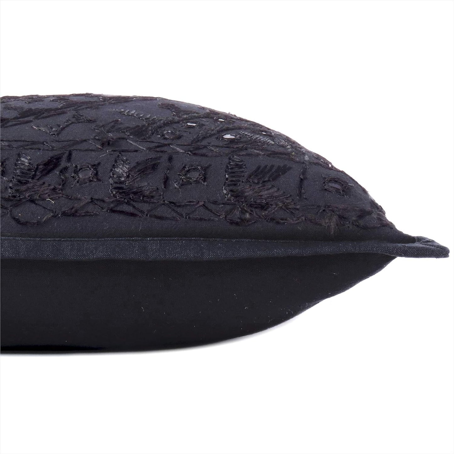 Eyes of India Embroidered Decorative Boho Throw Pillow Cover with Mirrors, Handmade Bohemian Accent Cushion Case for Sofa Couch Bedroom Living Room (Black, 16" x 16")