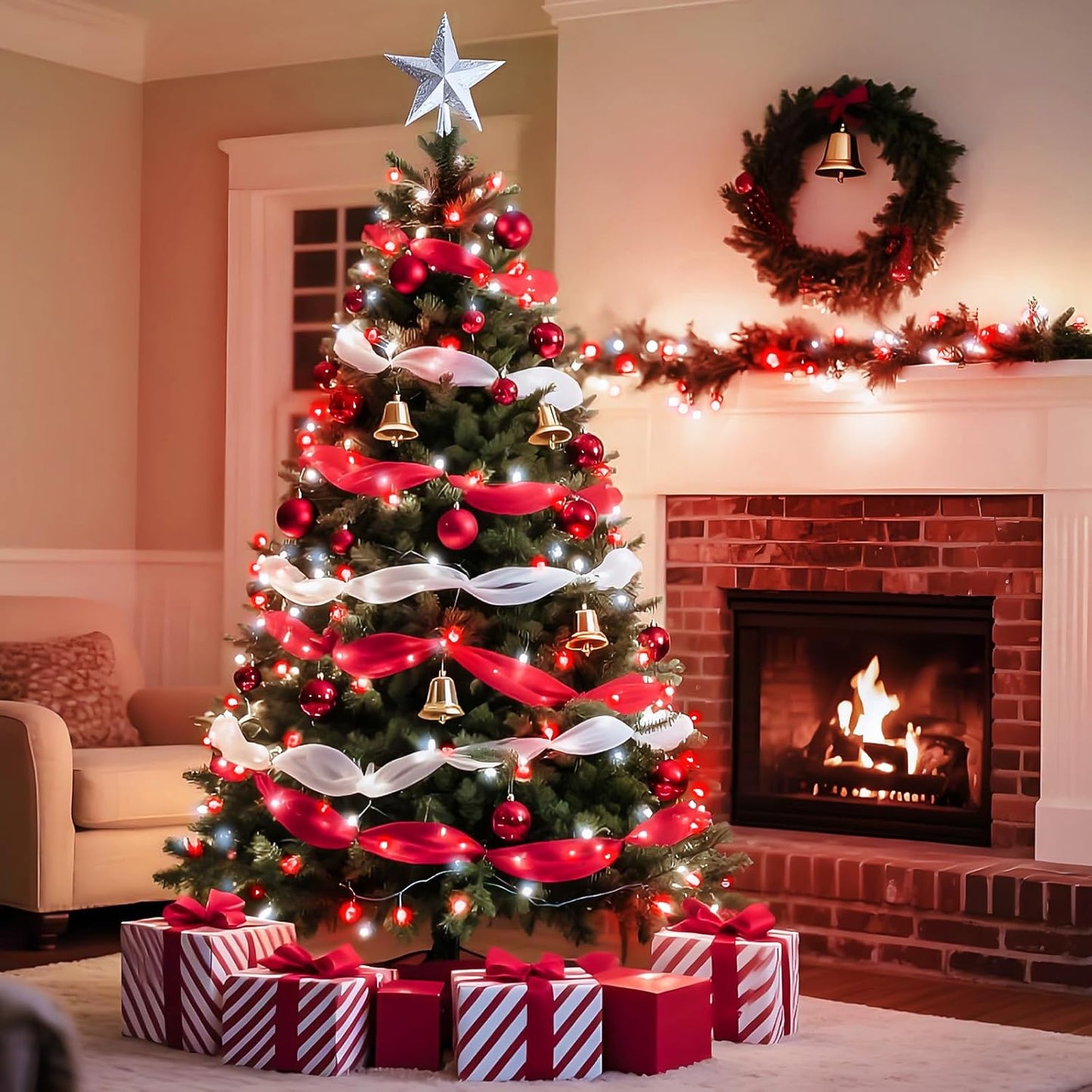 75.8 FT 200 LED Red and White Christmas Lights Outdoor Indoor, Timer & Memory Function & 8 Modes, Extendable Green Wire, Waterproof Fairy Twinkle Lights for Xmas Tree Holiday Party Garden Yard Decor