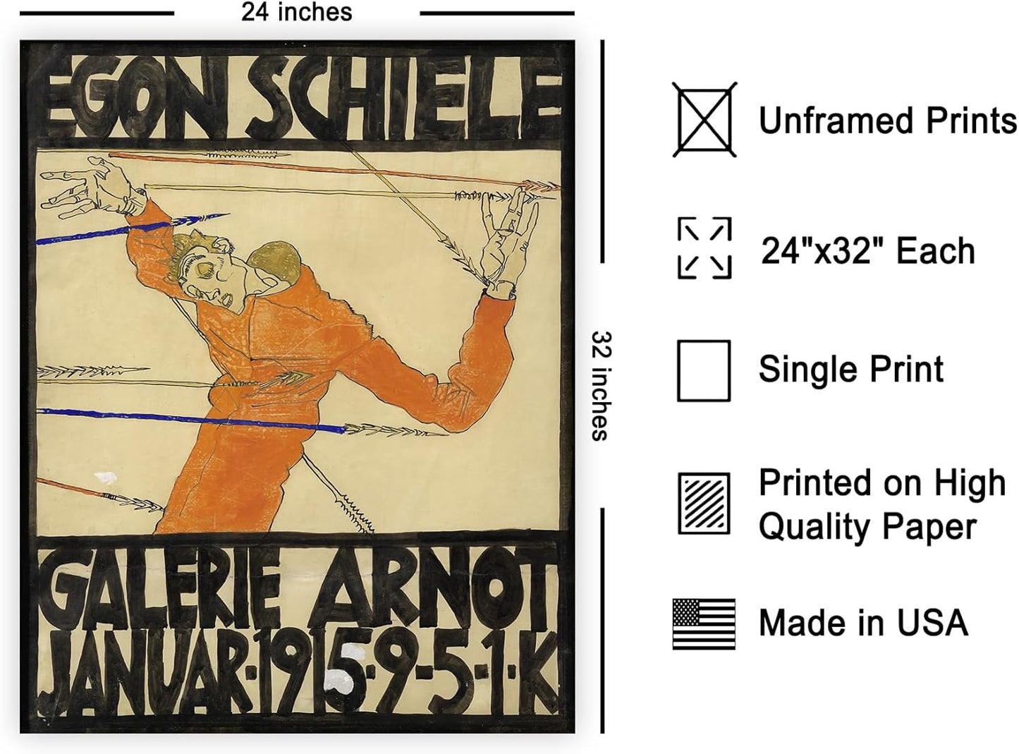 Poster Master Vintage Painting Poster - Retro Expressionism Print - Self Portrait as the Martyred St Sebastian - Gift for Artist, Friend - Wall Decor for Home, Office, 24x32 Unframed Wall Art