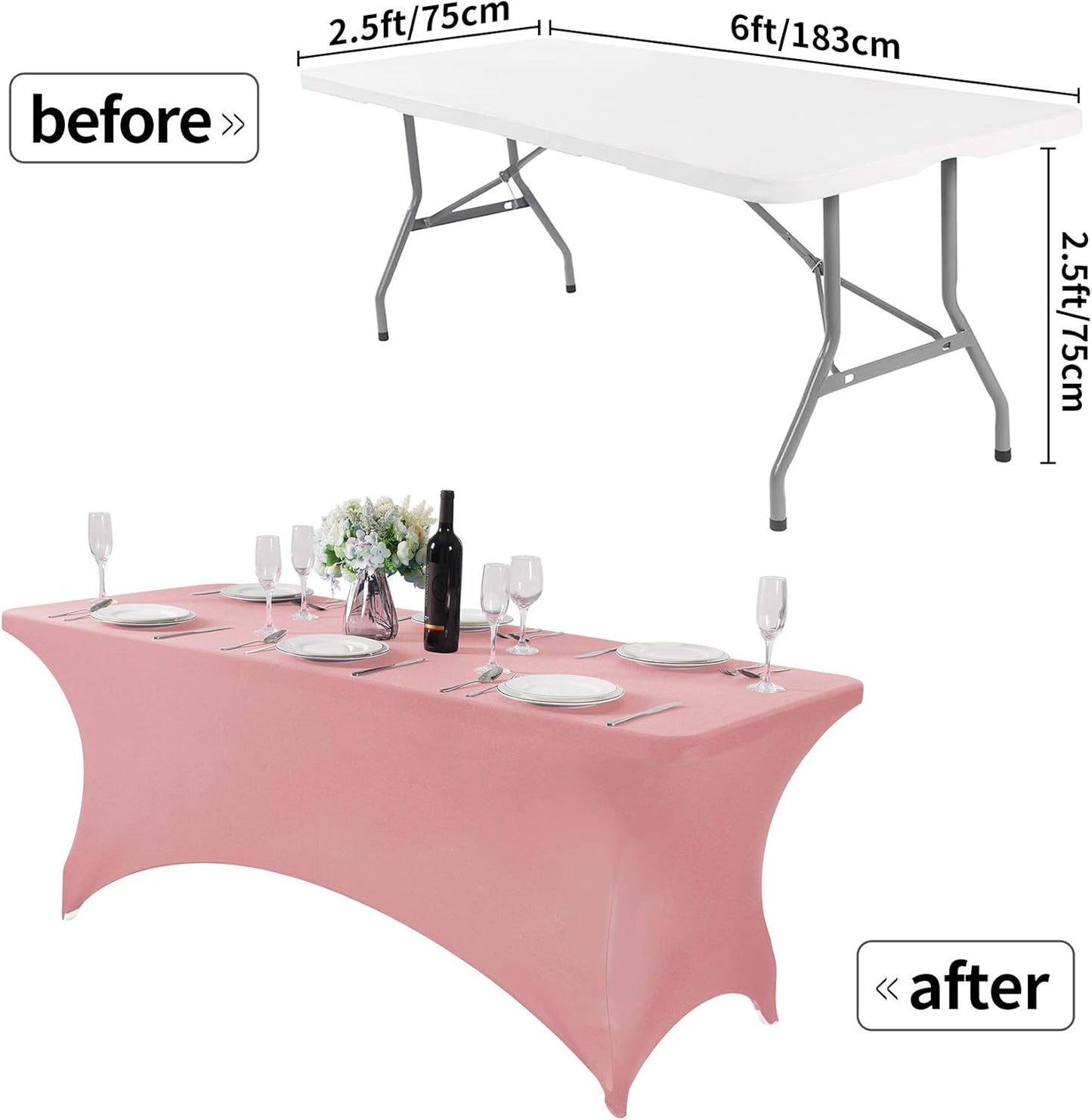 2Pack Spandex Table Cover for 6Ft or 4fT or 8ft Table Universal Fitted Stretch Tablecloth for Party, Banquet, Wedding and Events-Dusty Pink