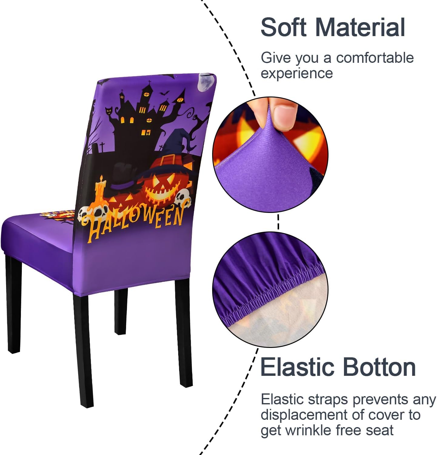 JQinHome Purple Halloween Chair Slipcover, Castle Chair Covers Set of 4, High Stretch Washable Chair Protector Cover for Dining Room, Kitchen,Home Party,Wedding Ceremony(Purple,4PC)