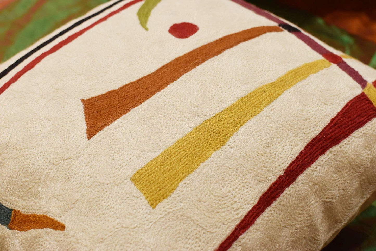 Kandinsky Contemporary Throw Pillow Cover - Cream | Modern Pillow Cases | Abstract Throw Pillows | Modern Boho Pillow | Abstract Chair Cushions | Hand Embroidered Cushion | Wool Size 18x18