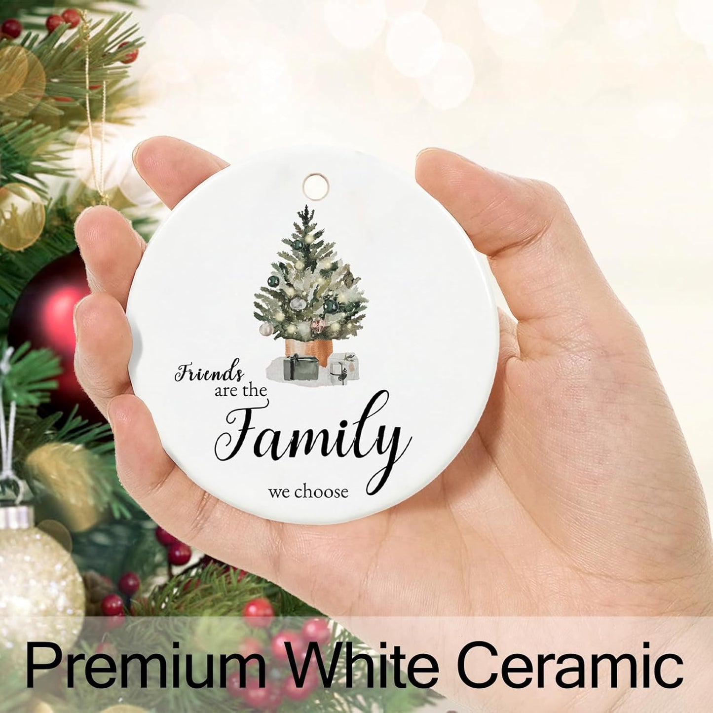 Friend Ornament 2025, Friendship Christmas Ornaments for Friends, Ceramic Keepsake Friends Christmas Ornaments with Ribbon and Box