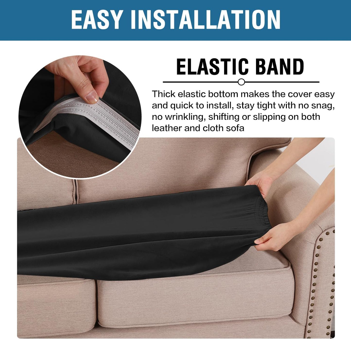 H.VERSAILTEX Velvet Stretch Individual Couch Cushion Cover Plush Cushion Slipcover for Loveseat Sofa Cushion Furniture Protector Seat Cushion Sofa Cover (1 Piece Sofa Cushion Cover, Black)