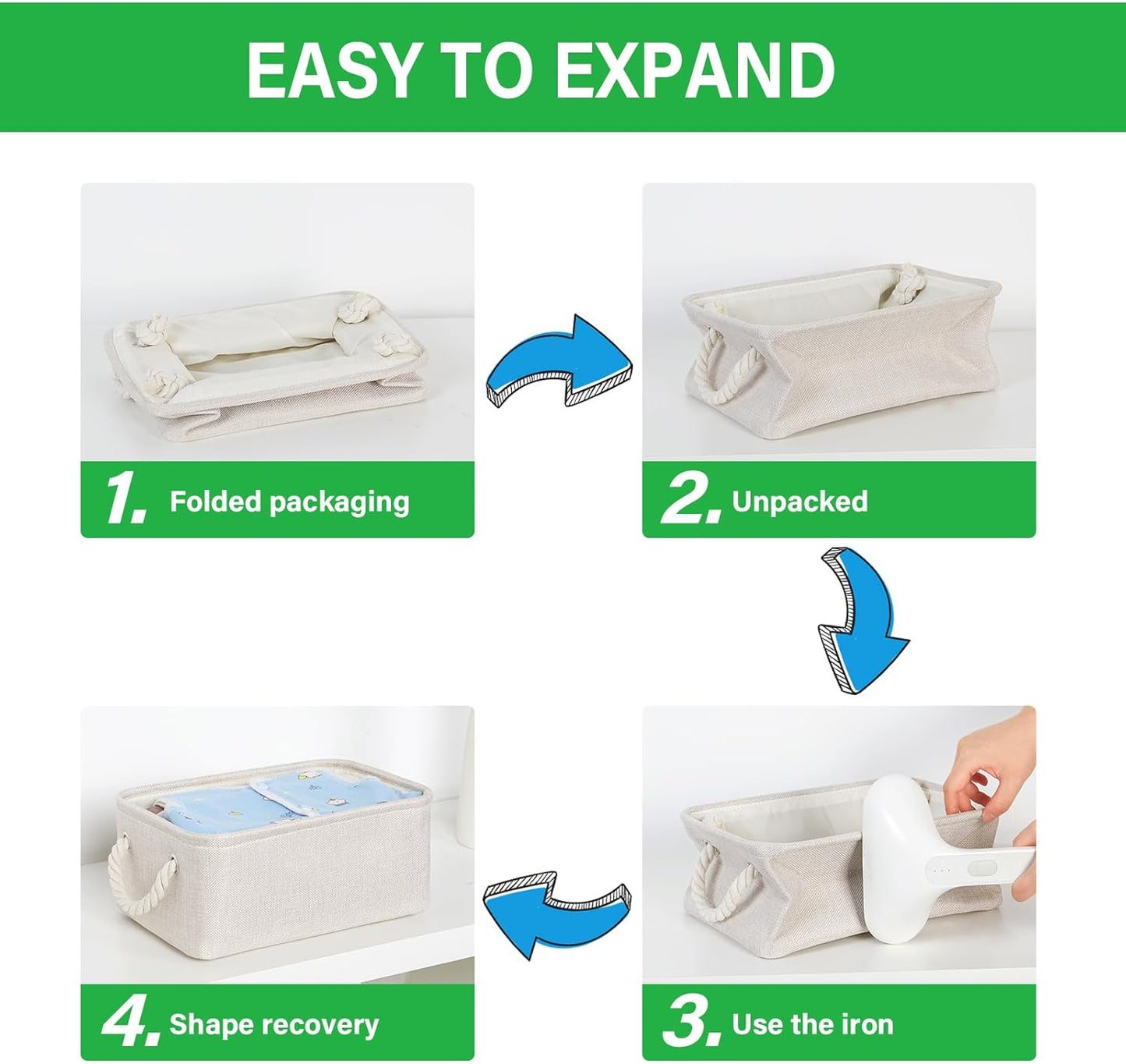 Bidtakay Small Storage Bins for Shelves 3 Pack Fabric Storage Baskets for Organizing 12x8x5 Inch Closet Storage Bins Linen Collapsible Organizer for Closet-Light Biege