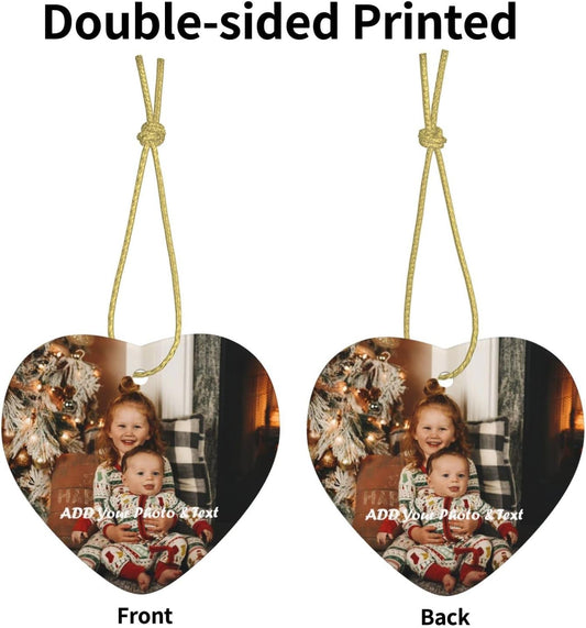 Personalized Heart-Shaped Christmas Ornaments 2022 Custom Ceramic Tree Ornament - Wedding, Baby, Family, Pet Photos - Unique Xmas Gift (Love - 2pcs)