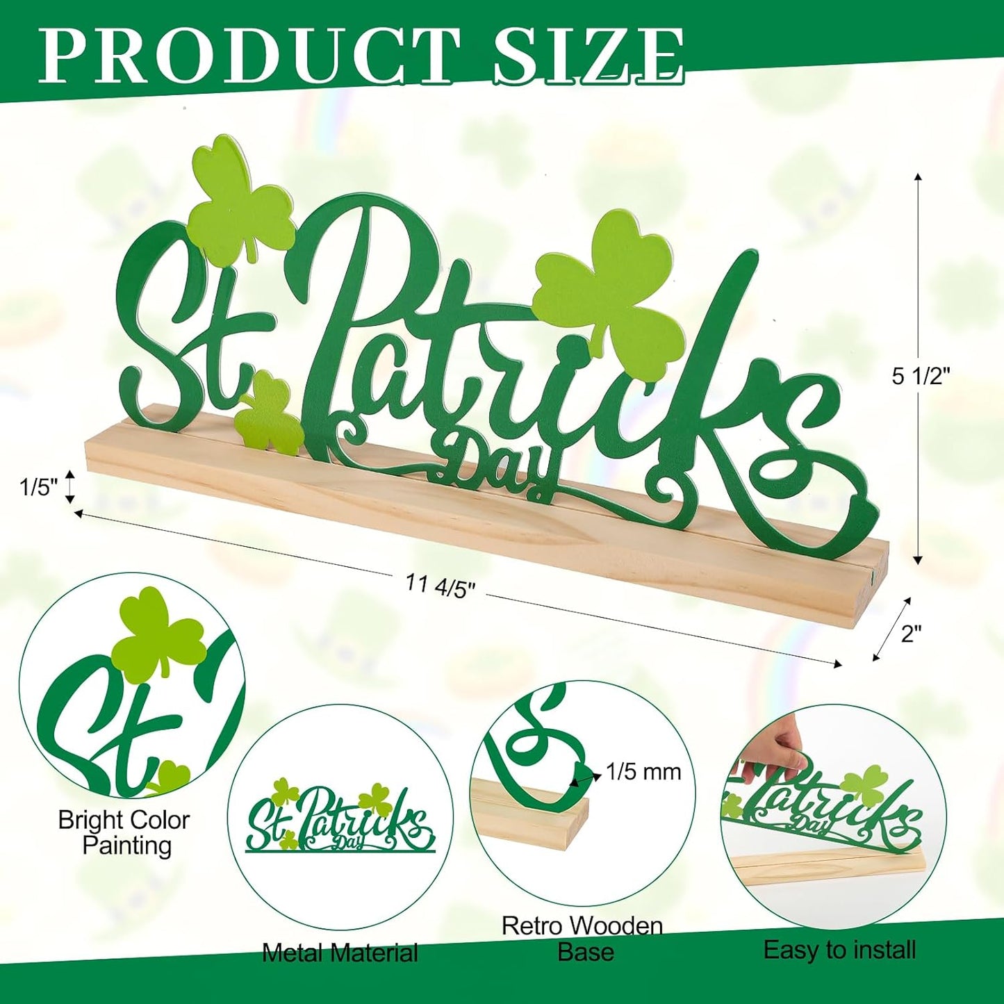 COCHIE Metal St. Patrick's Day Sign, St Patricks Day Decorations for Home, Office, Shelf, Mantel, Indoor, Shamrock Decoration, Saint Patrick Day Decor (Shamrock)