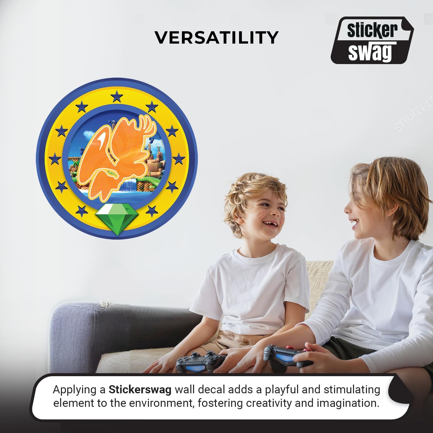 Speed Hero Wall Decal – Removable Vinyl Wall Art with Chaos Emerald Design – Gaming Room, Bedroom & Playroom Decor (Flying Hero)