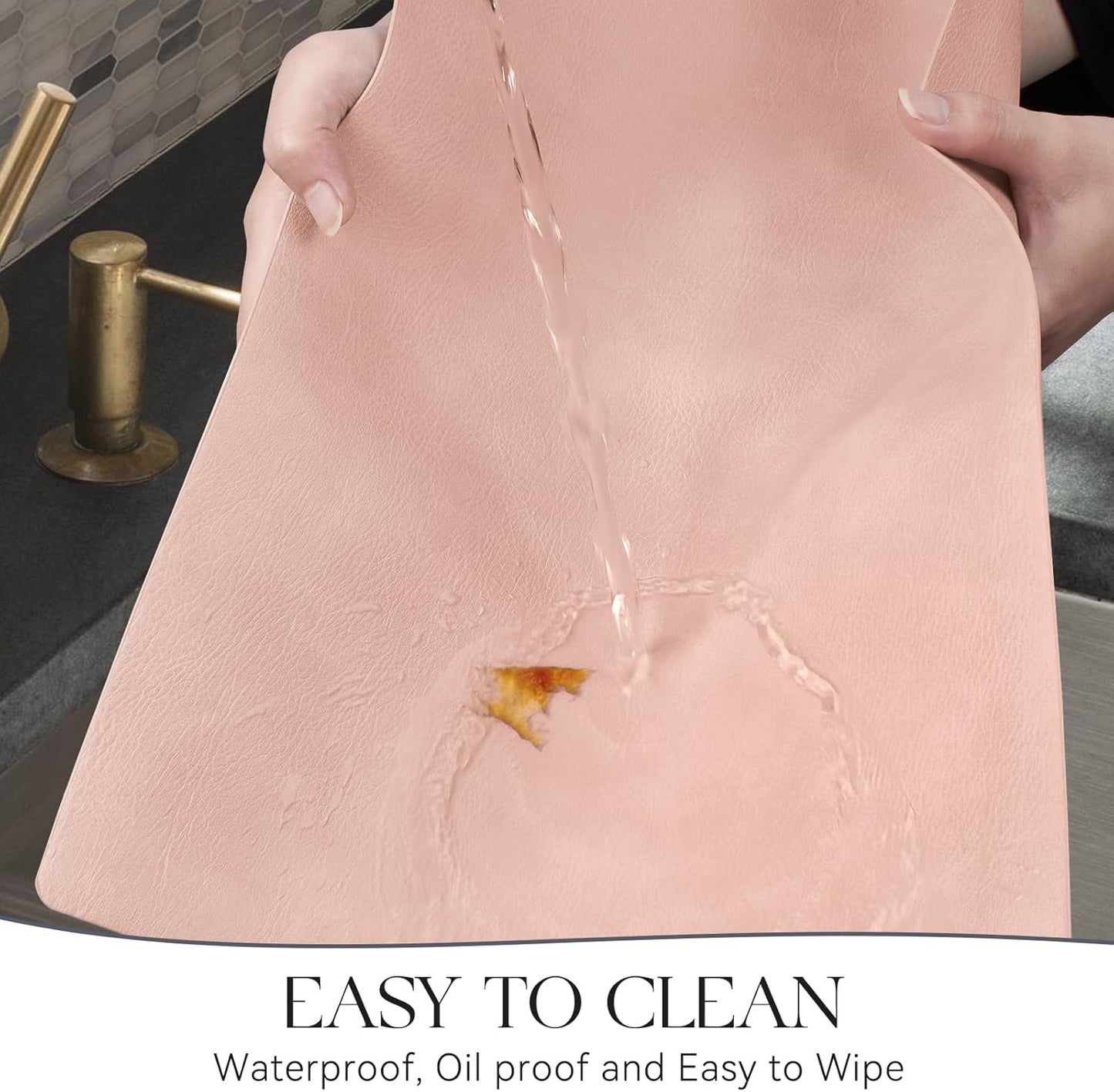 MOSAYT Vinyl Placemats Set of 6-12 X 17 Inch - Faux Leather 100% Waterproof Oil-Proof Wipeable PU Place Mats, Heat Resistant Reversible Table Mats for Kitchen, Dining, Outdoor (Pink)