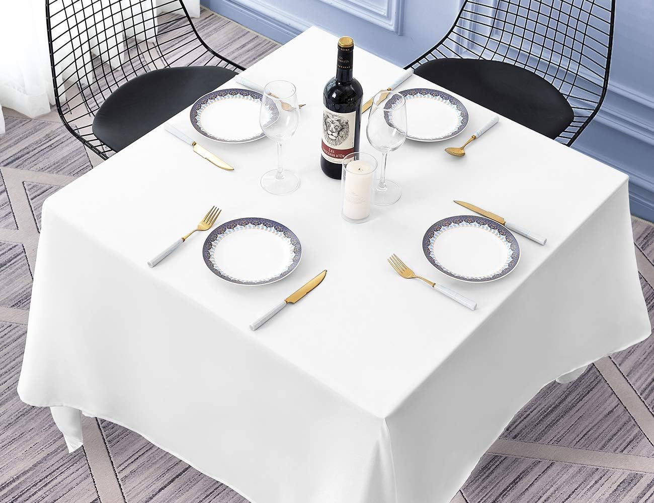 Surmente Square Tablecloth for Square or Round Tables 100% Polyester 85x85 Inch Table Cloth for Weddings, Banquets, or Restaurants (White)