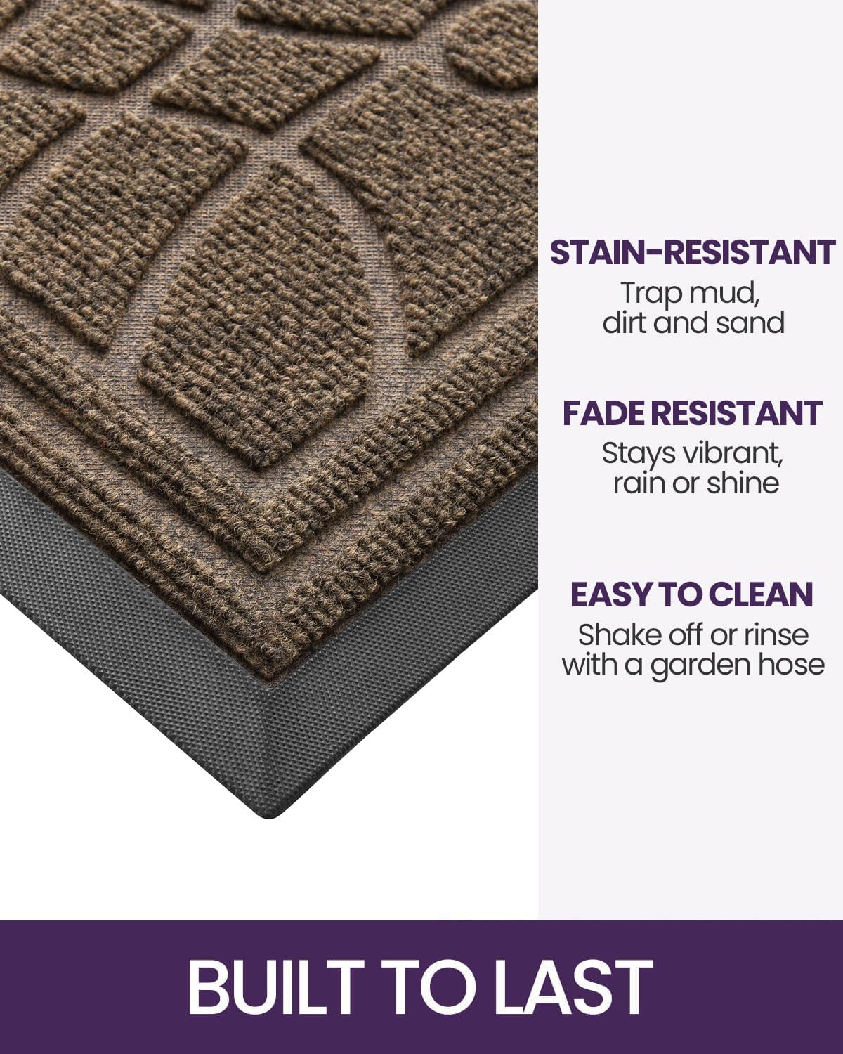 DEXI Front Door Mat Outside Entrance, Heavy Duty Non Slip Low Profile Doormat for Entryway, Trap Dirt and Moisture Welcome Mats, Easy Clean, Patio, Garage, 4x2, Brown