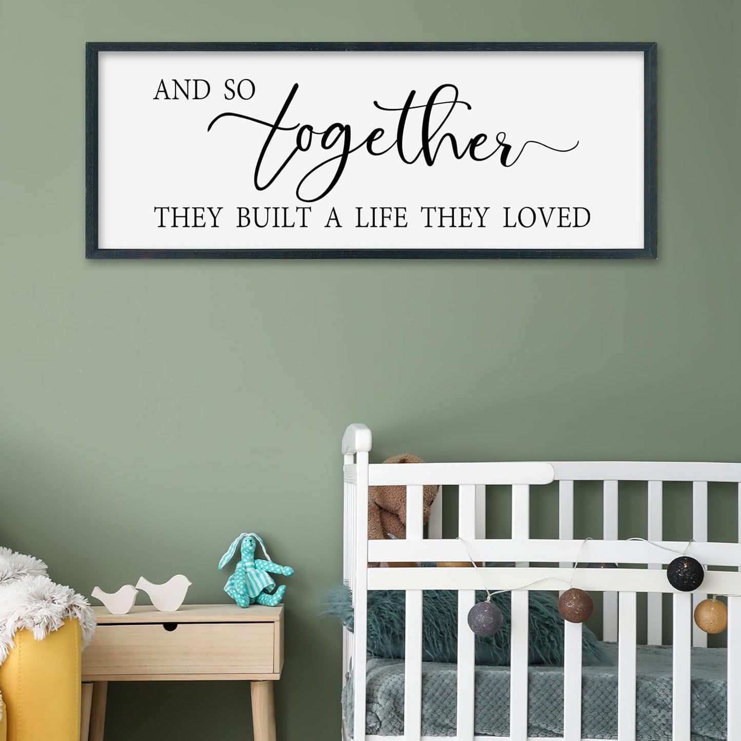 SRSZHIYUE And So Together They Built A Life They Loved Above Bed Sign Wall Decor Art 40"×15" for Master Bedroom Over Bed Large Wood Framed Wall Hanging (Black)