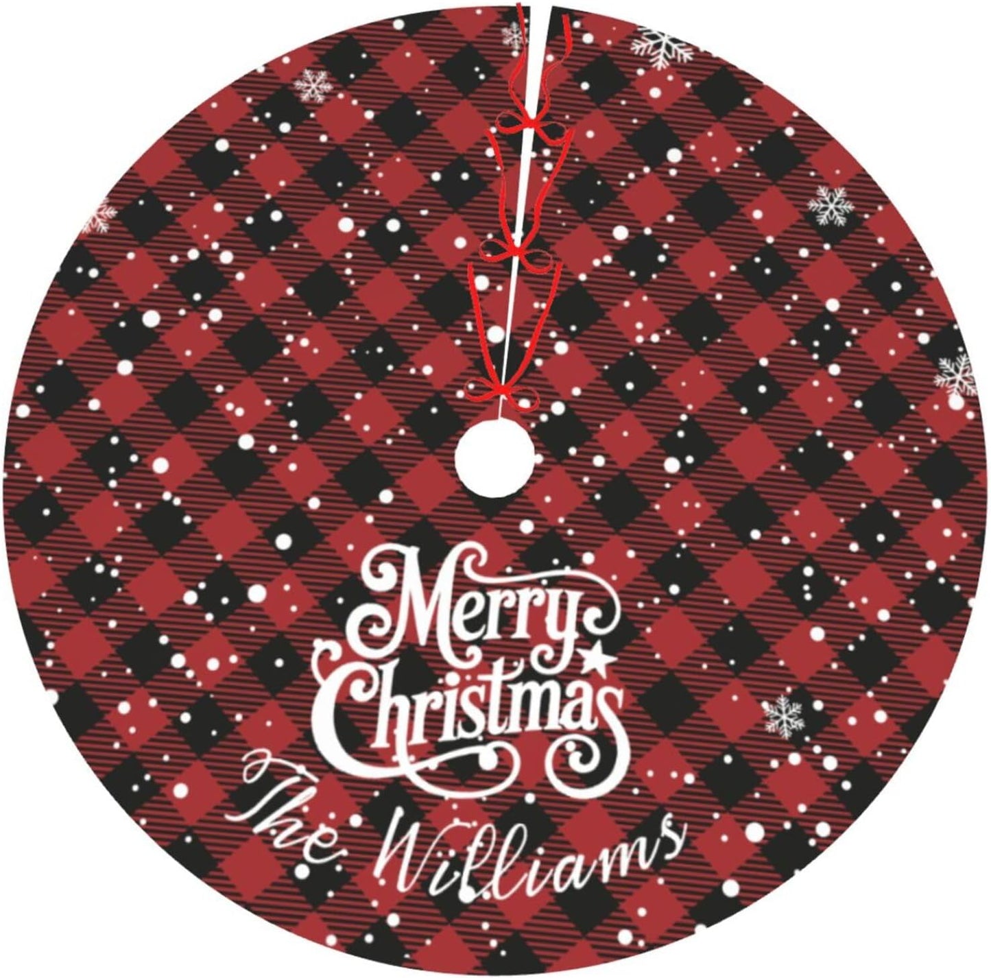 Custom Plaid Christmas Tree Skirt with Name, Personalized Holiday Xmas Tree Decor Gifts for Party Family Home, 30" - 48"