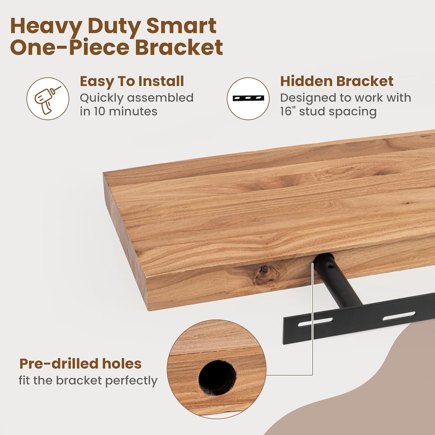 Floating Shelves for Wall Decor, Rustic Solid Elm Wood Live Edge Floating Shelves Wall Mounted, Wall Shelves with Invisible Bracket for Living Room Bathroom Bedroom Kitchen, 36 Inch Set of 2, Natural