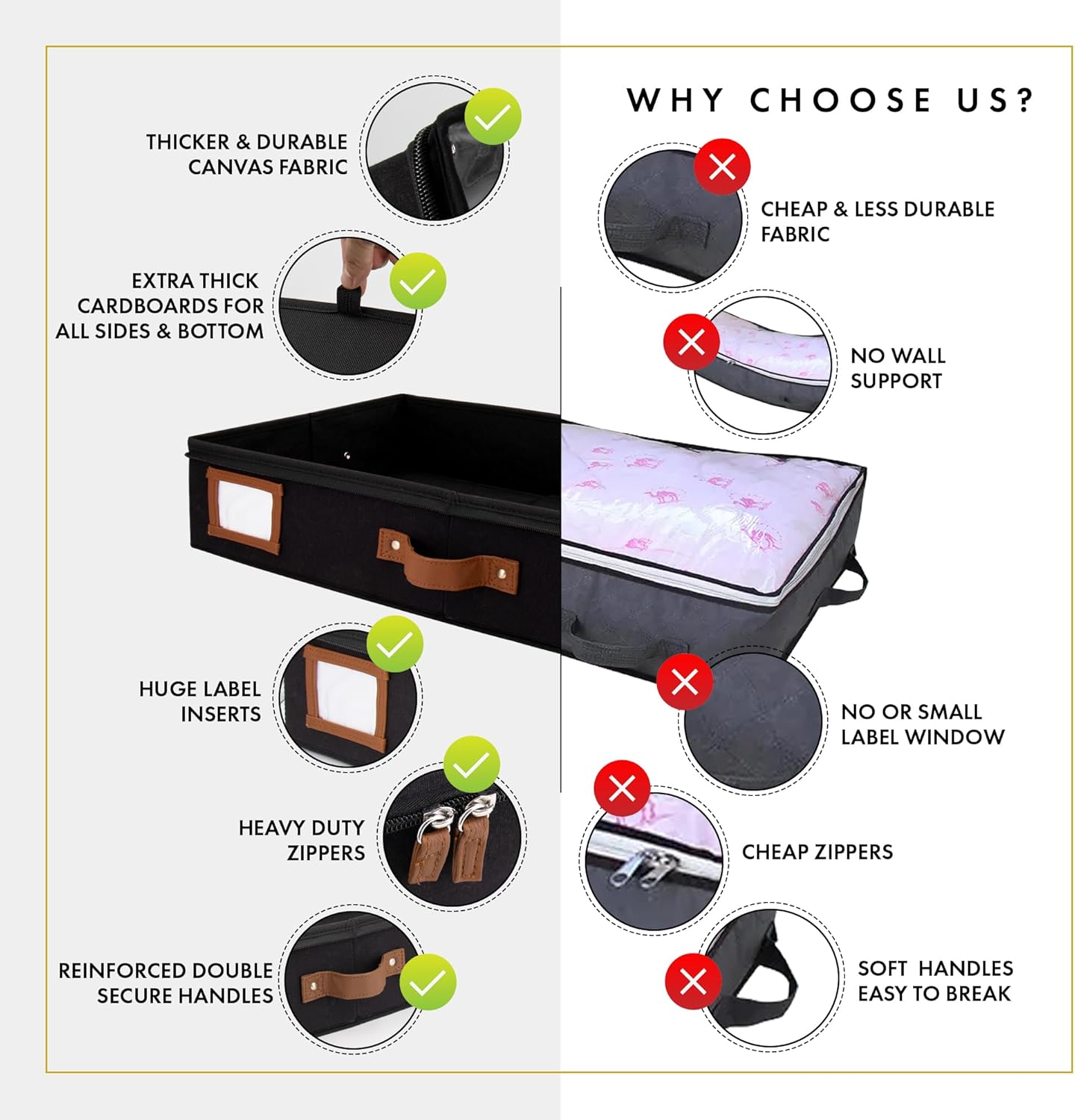 HOMELUX THEORY 2pc Under Bed Storage Containers, Bedroom Under the Bed Drawer Storage Organizer with Bins and Lids, Medium Underbed Clothes Storage Box Ideal for Blanket, Fabric, & Shoes (Black)