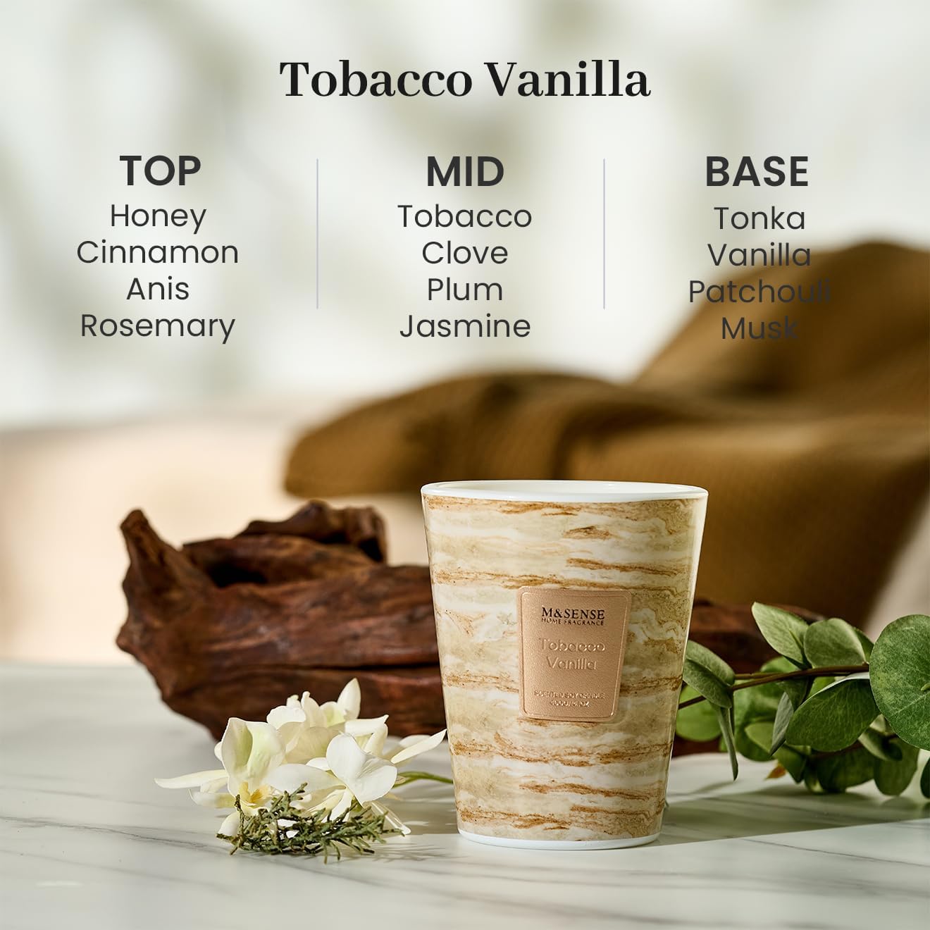 M&SENSE TobaccoVanilla Scented Candles for Home, Lead-Free Wick Highly Scented Jar Candles, 14.1 Oz 80 Hours Lasting Burning Candles Gifts for Women, Relaxing Aromatherapy Candle for Stress Relief
