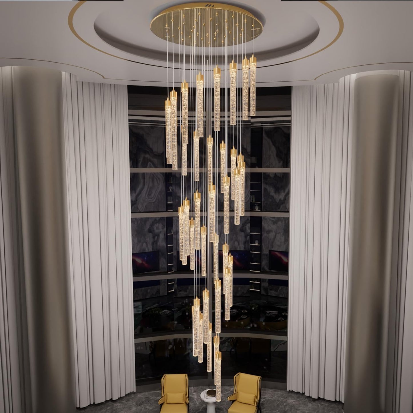 Chandeliers for Living Room 38-Lights Modern Crystal Light Extra Large Chandelier Light Fixture Entryway Foyer High Ceiling Chandeliers Lighting with Sloping Ceiling (Gold Chandelier)