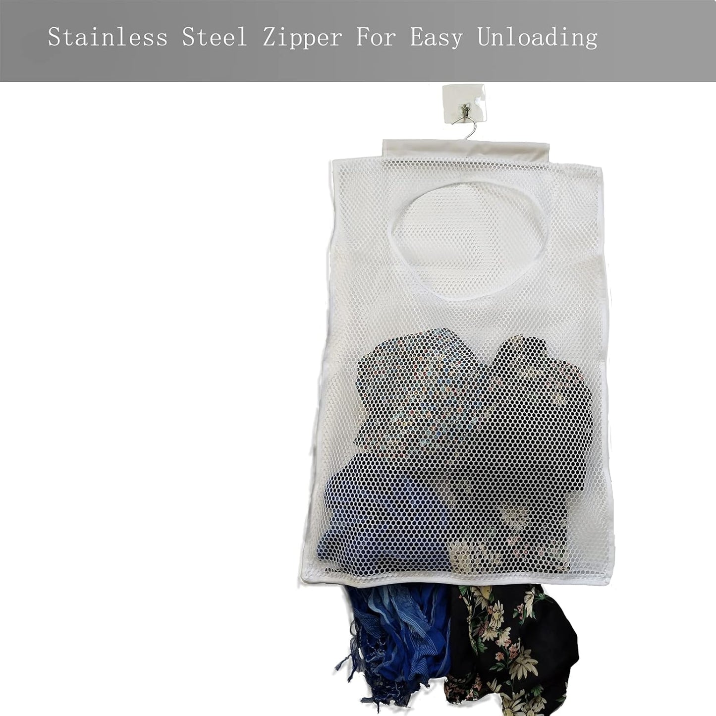 Hanging Mesh Laundry Hamper (30in*20in*2in) Large Dirty Clothes Bag, Can Be Used Behind The Door & Closet & Caravan& Bathroom (White)