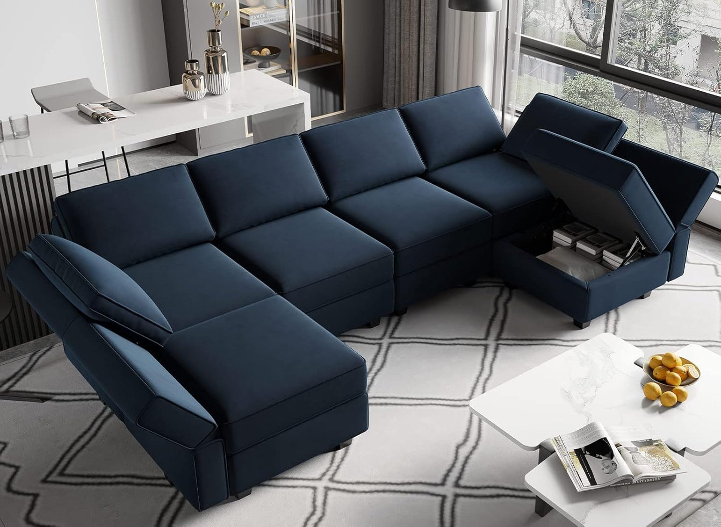 Belffin Modular Reversible Sectional Sofa U Shaped Couch with Storage Seat with Chaise Velvet Blue…