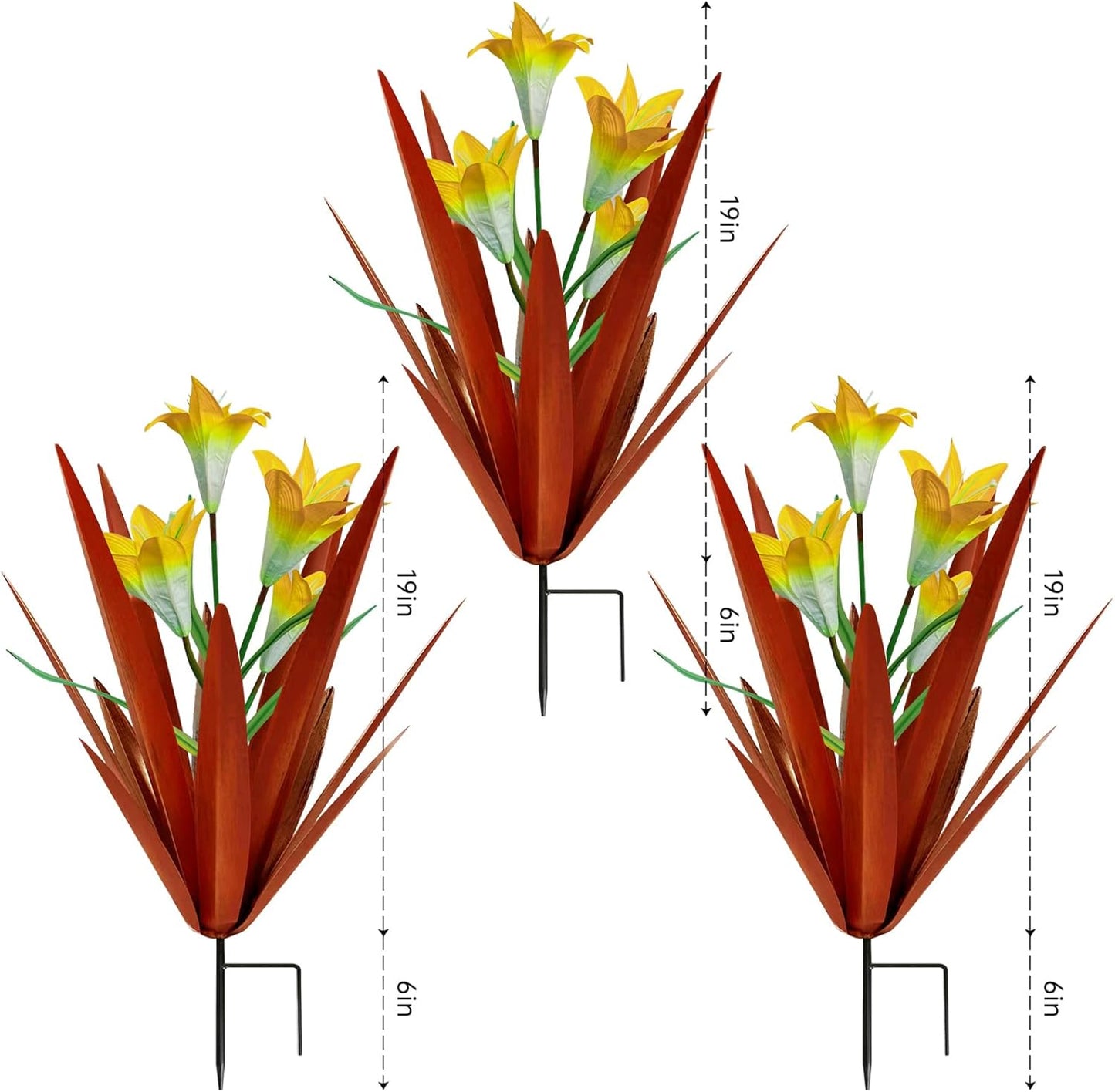 Homight Metal Agave Plant Outdoor Decoration, 3 Big Yellow Lilies, HM-390-345