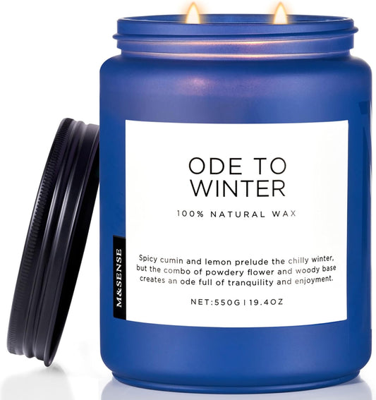 M&SENSE Ode to Winter - Lavender Sandalwood Strong Scented Candle, 19.4oz 110 Hour Clean Non Toxic Long Lasting Organic Natural Soy Wax Winter Candle Gifts for Bedroom Bathroom Home Decor