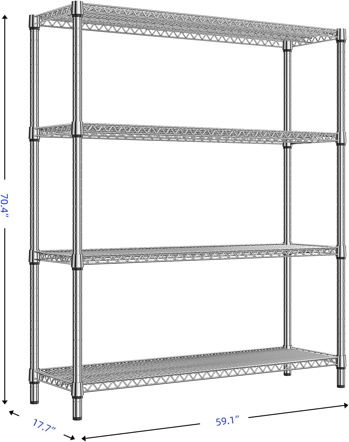1760 LBs 4 Tier Storage Rack Metal Wire Shelving Unit, Storage Standing Shelf Organizer for Laundry Bathroom Kitchen Pantry Garage Utility Room, Chrome 17.7" D x 59.1" W x 70.4" H