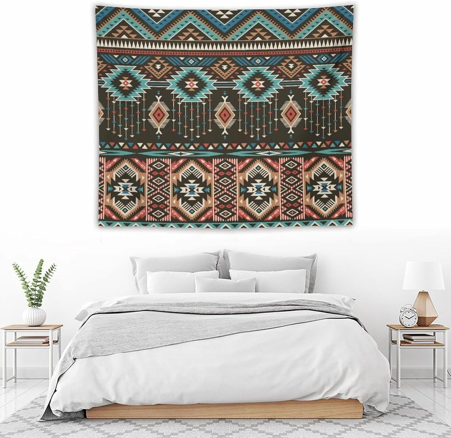 HZOHNAGO Aztec Tapestry Turquoise Blue and Brown and Native American Tribal Pattern Printed Wall Tapestry Wall Hanging for Bedroom Living Room Dorm 60" W x 50" H
