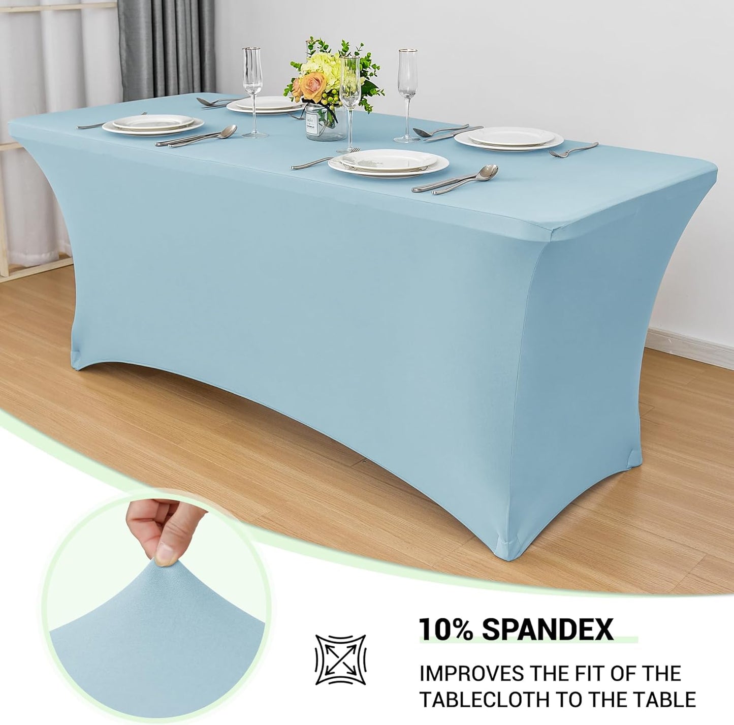 Obstal 6Ft Stretch Spandex Table Cover for Standard Folding Tables - 2 Pack Universal Rectangular Fitted Tablecloth for Party, Banquet, Events, Trade Show (Dusty Blue, 72L x 30W x 30H Inches)