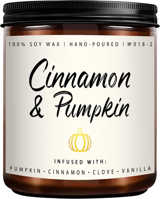 Cinnamon & Pumpkin Scented Candle – Fall Candles for Home Scented, Soy Candles for Home, 7 oz Cozy Pumpkin Candle for Women & Men, Autumn Décor & Holiday Gifts
