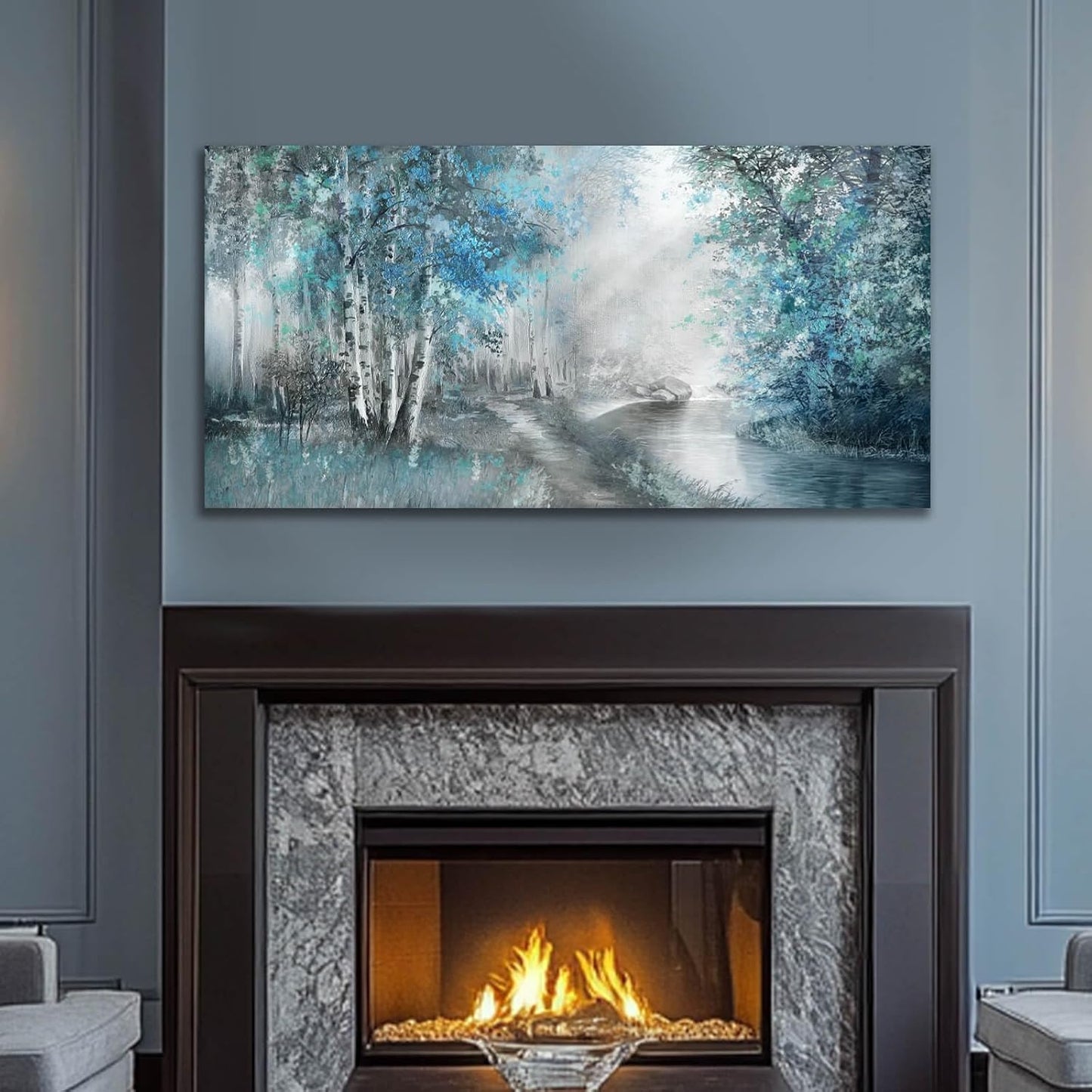 SOUGUAN Forest Wall Art for Living Room Foggy Tree Artwork Sunlight Wall Decor Nature Wall Decorations on Canvas 24"x48" Wall Paintings Ready to Hang