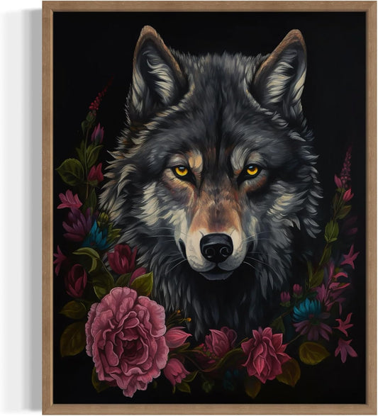 Vintage Wolf Poster Art Print, Halloween Scary Wall Art Academia Spooky Painting Decoration for Horror Prints, Gothic Posters Bedroom Decor 89 (Vintage Wolf, 8 x 10 inches, Wood Frame)