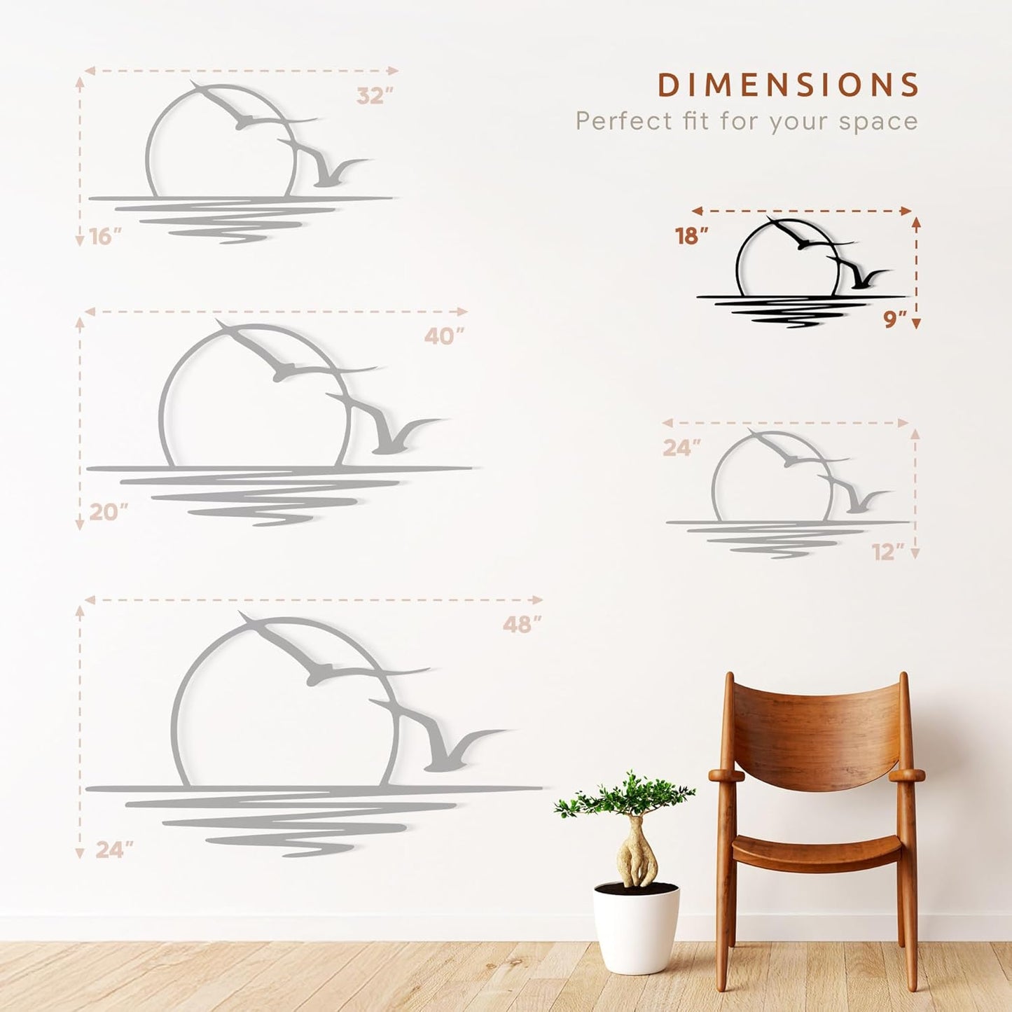 Wita Home Sunset with Seagulls Metal Wall Mounted Art, Handcrafted Metal Home Decor with Static Powder Coating, Eye-Catching Addition to Living Room Decor, Modern Beach Decor for Indoor and Outdoor Spaces, Perfect Housewarming Gift (18 x 9 inches)