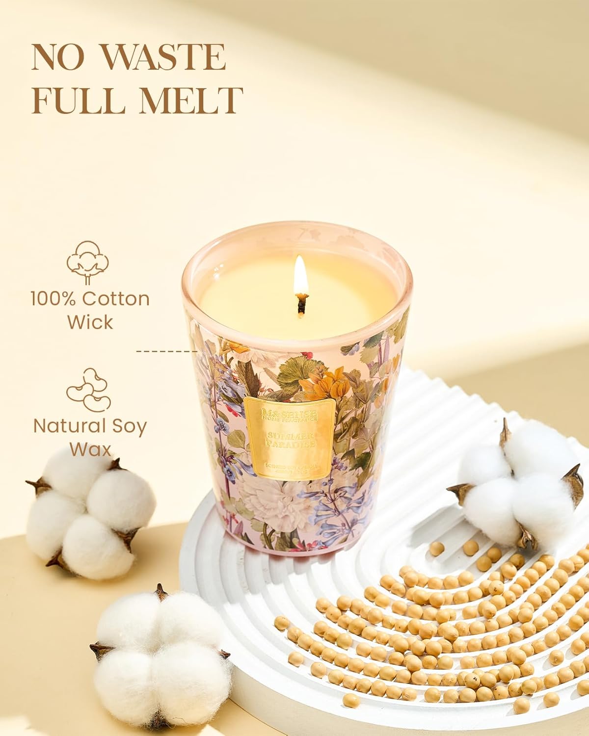 M&SENSE Citrus Water Flower Scented Candles, Soy Natural Wax Candles 14.1oz 60H Burn Time Long Lasting, Natural Aromatherapy Calm Stress Relief, Home Fragrance Housewarming Gifts