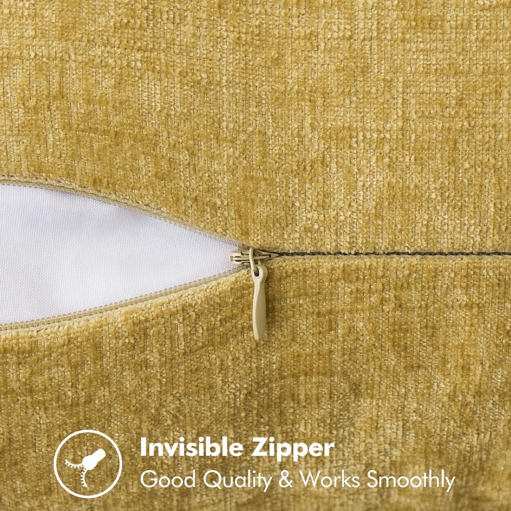 MIULEE Pack of 2 Couch Throw Pillow Covers 12x20 Inch Mustard Yellow Farmhouse Decorative Pillow Covers with Stitched Edge Soft Chenille Solid Dyed Fall Pillow Covers for Sofa Bed Living Room